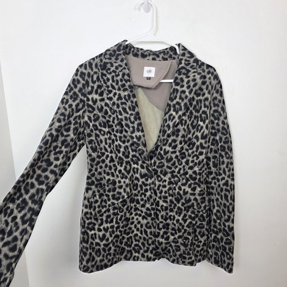 Cabi Taupe Black Leopard Print Stretch Business Casual Going Out‎ Blazer Size 2